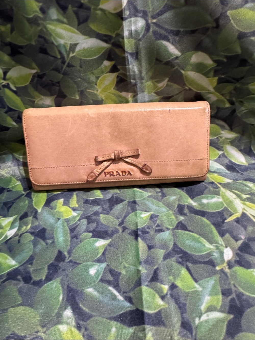 Prada Tan Leather Bow-Embellished Continental Wallet